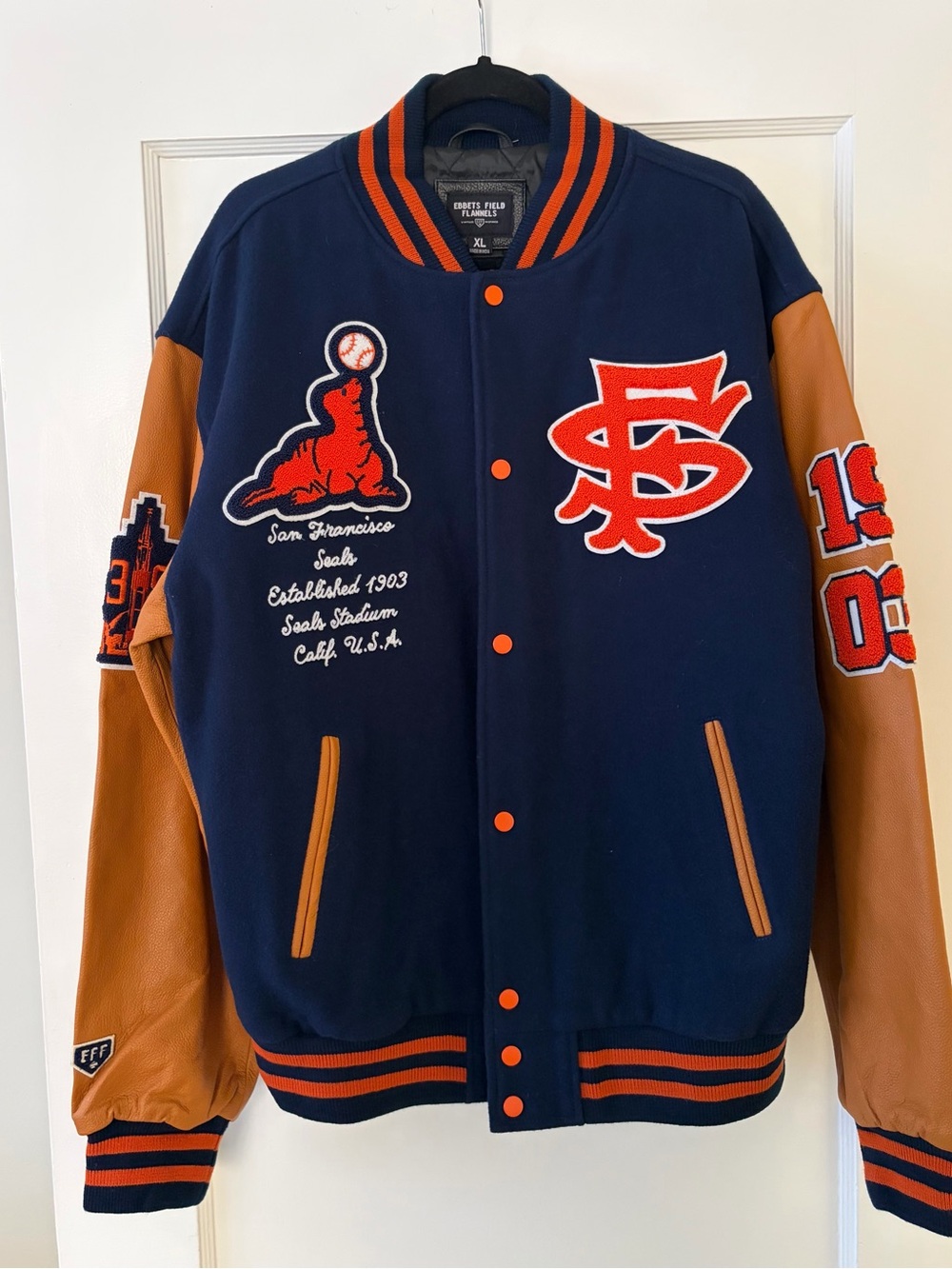San Francisco SF Seals Ebbets Field Flannels Varsity Jacket Leather